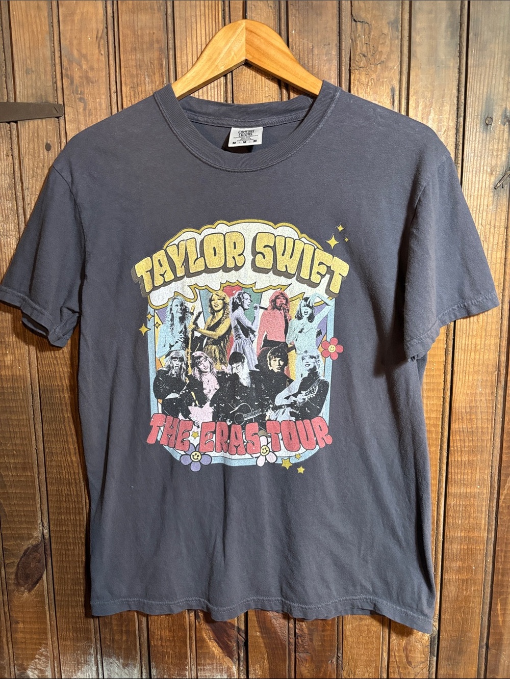 Taylor Swift Charcoal Graphic Tee with Yellow & Pink Print